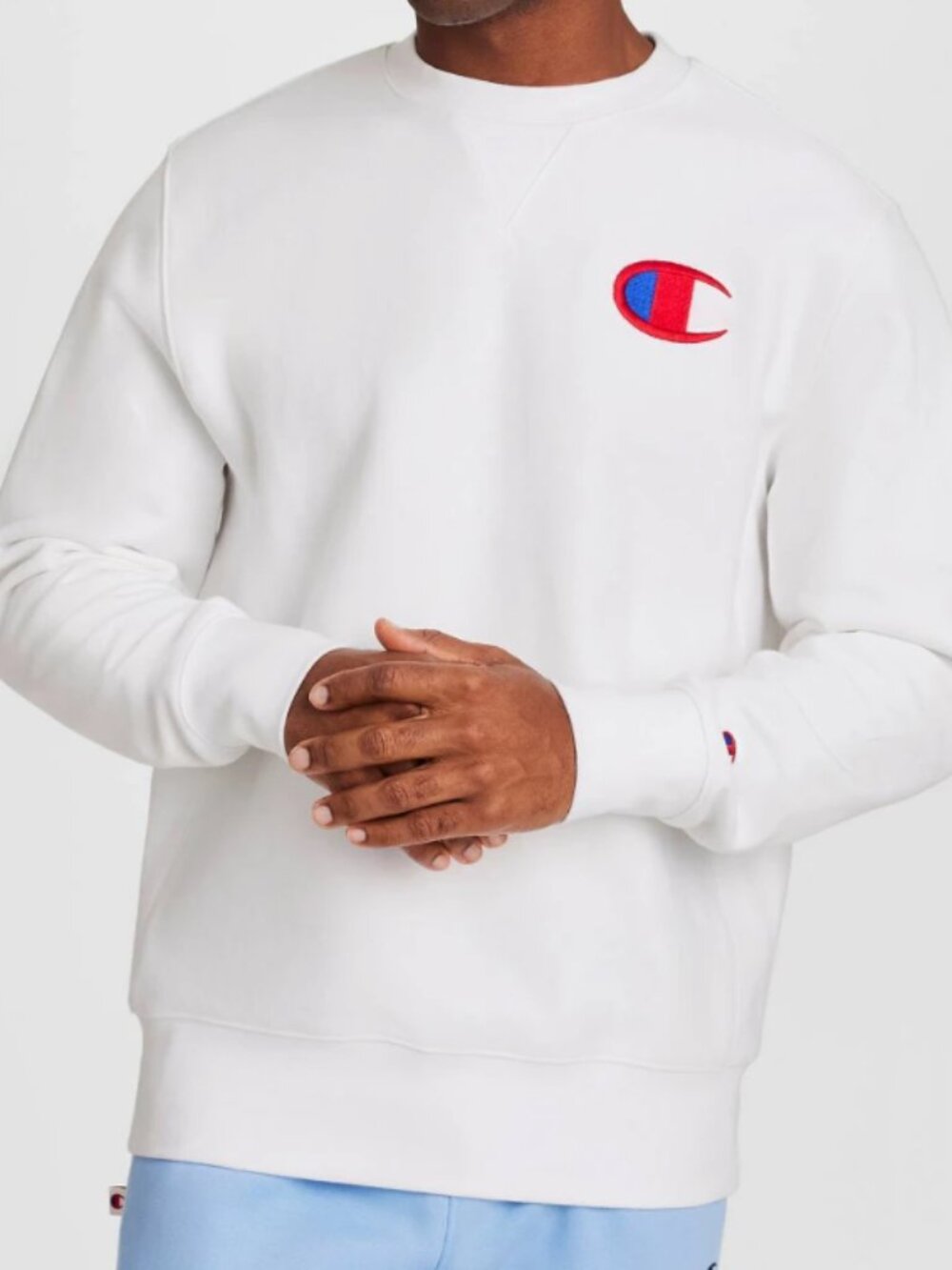 NEW Champion Adult Sizing Embroidered Fleece Crewneck Bright White Medium Sweats